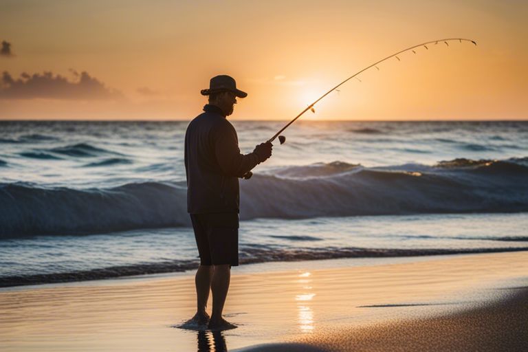 Angler holding a freshly caught Spanish Mackerel at the surf
