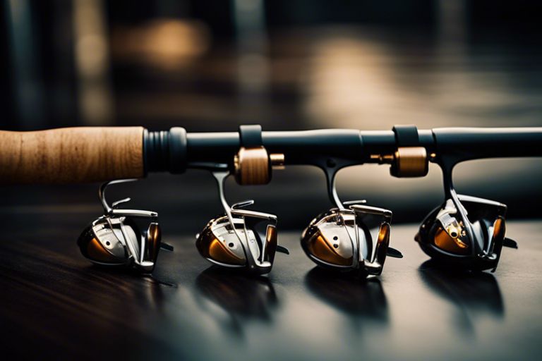 A selection of lures and hooks laid out on a table, with a 6-foot medium heavy spinning rod in the background. Alt Text: Lures and hooks with 6-foot medium heavy spinning rod in background.
