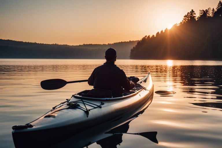 Angler using a lightweight fishing kayak paddle