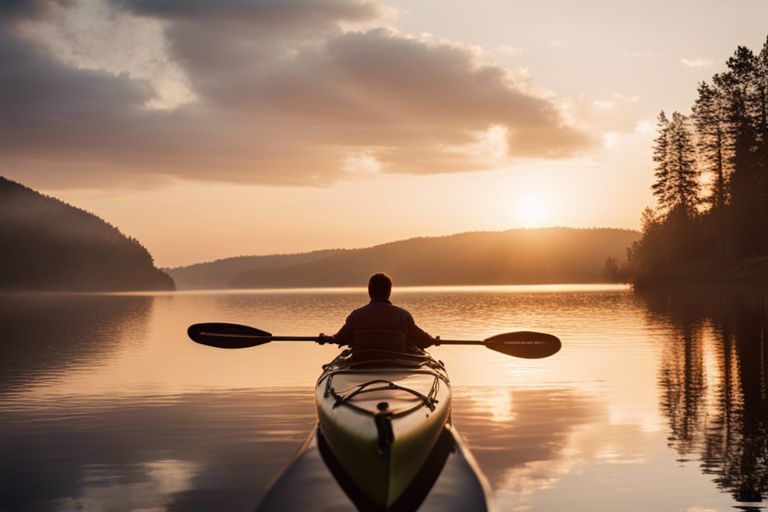 Person holding a durable fishing kayak paddle before a lake trip
