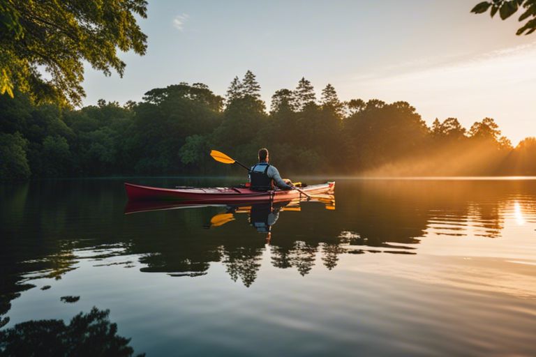 Organized fishing gear stored in a crate on a kayak