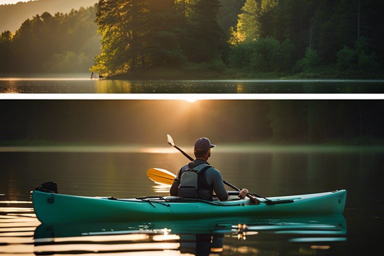 Organized fishing gear stored in a crate on a kayak