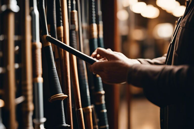 Antique fishing rods displayed at a flea market
