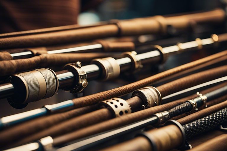 Detailed view of a vintage fishing rod handle
