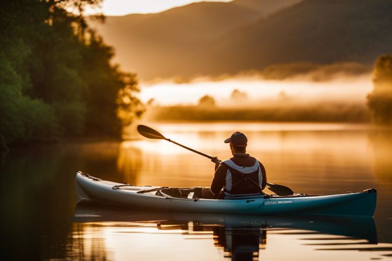 Angler kayaking with fishing rod

