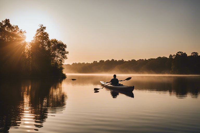 Kayak fishing in a serene lake
