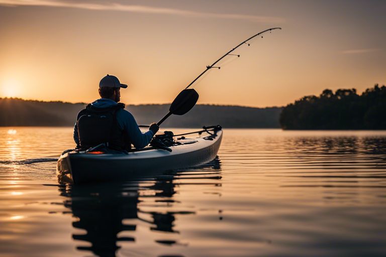 Angler using high-tech fishing gadget on kayak