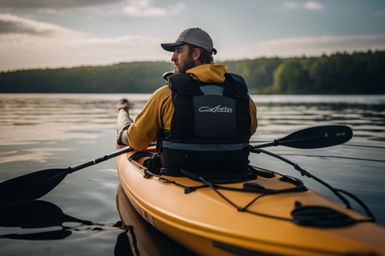 Kayak angler wearing a properly fitted fishing PFD