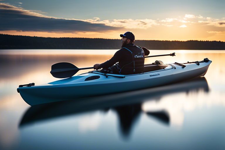 Close-up of kayak trolling motor setup