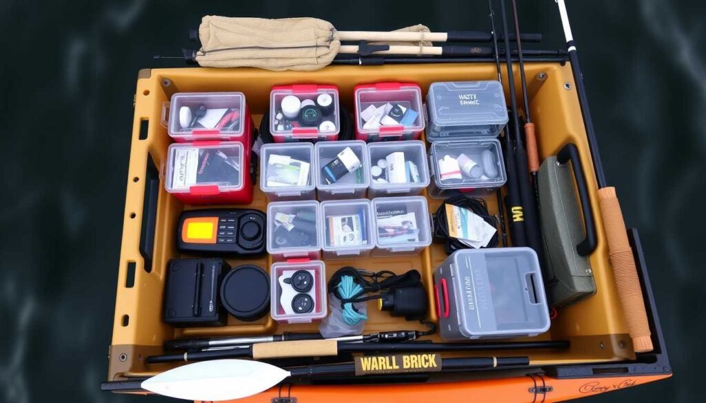 Well-organized kayak fishing crate