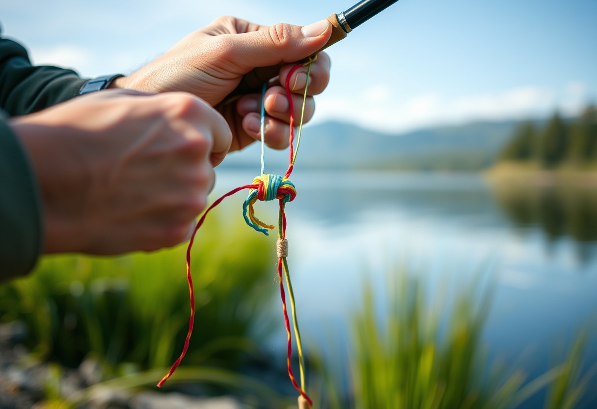 Close-up of a fishing knot being tied
