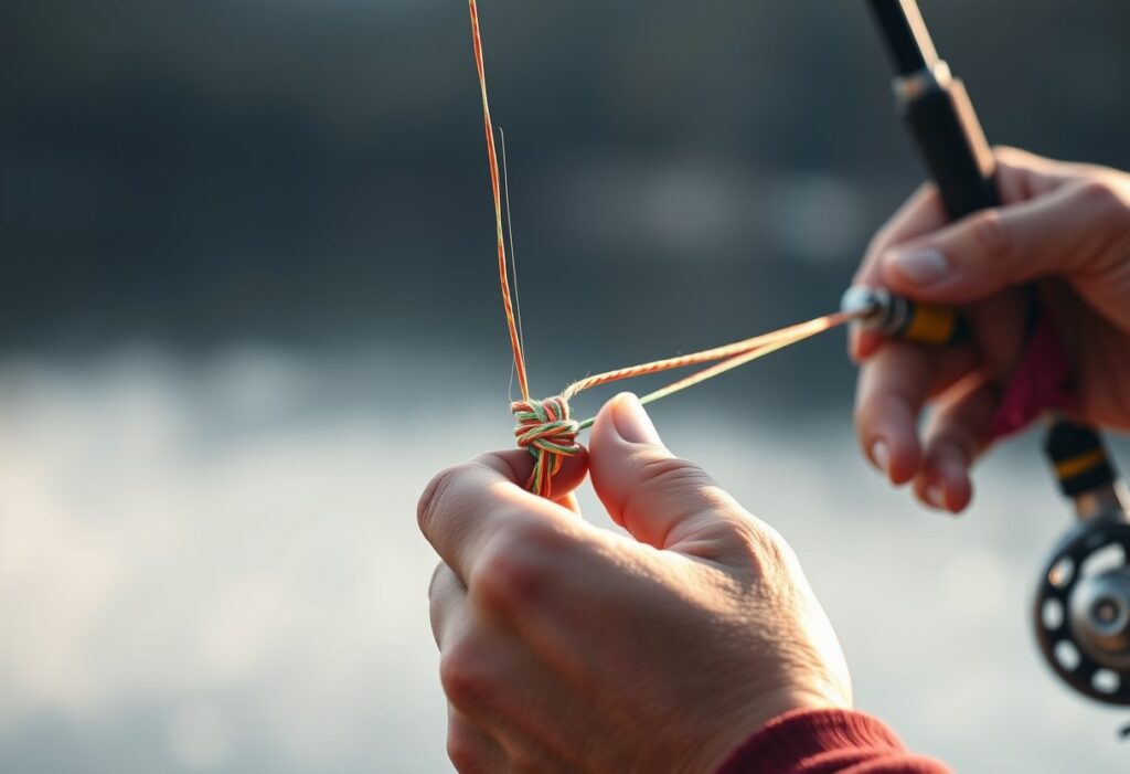 Angler tying a perfect fishing knot
