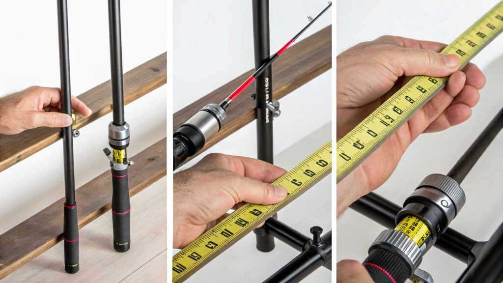 Step-by-step guide showing proper fishing rod assembly process including ferrule connection and guide alignment