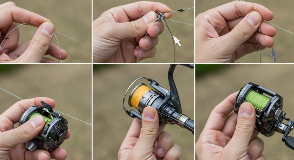 Step-by-step guide to tying a fishing reel spooling knot for secure line attachment