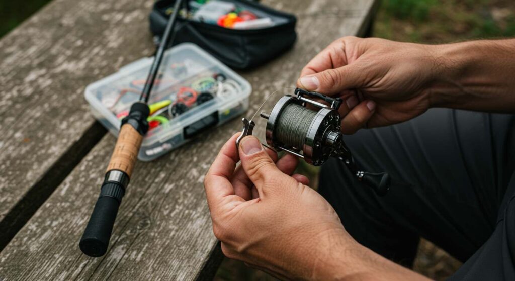 Using a fishing reel spooling tool for properly spooling a fishing reel with braid