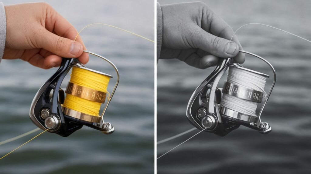 Correct vs. incorrect line orientation when spooling fishing line on a spinning reel