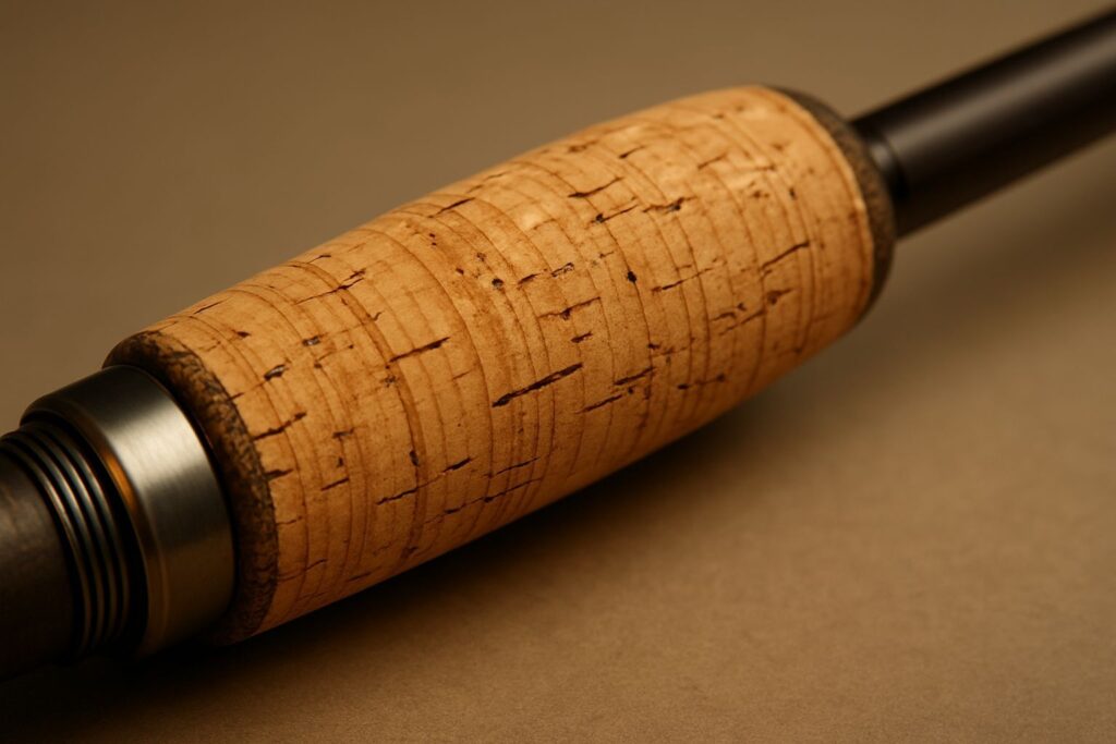 Premium cork handle showing natural grain pattern and cellular structure that contributes to its unique properties