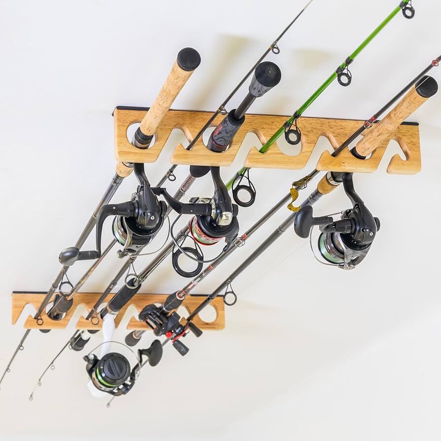 Wall-mounted fishing rod storage rack