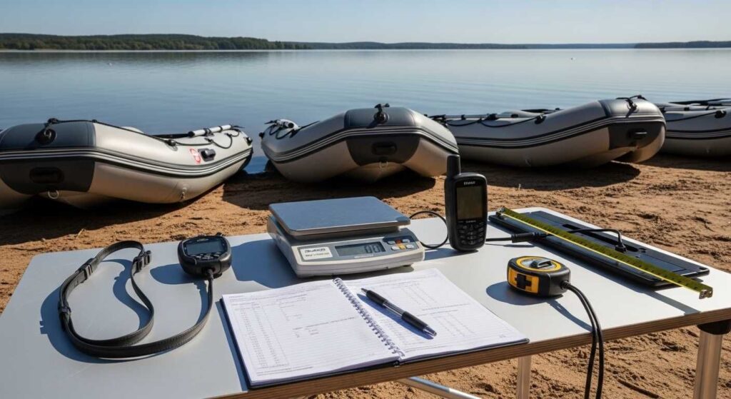 Professional boat testing equipment and methodology - digital scales, GPS, timing devices used for performance verification